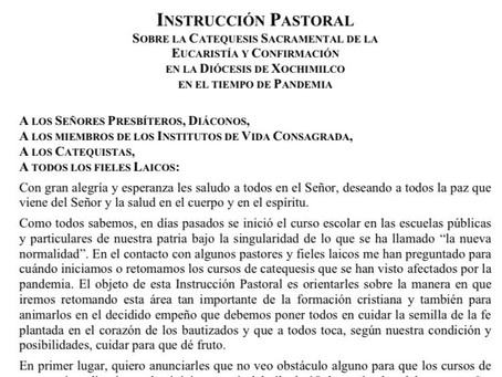 Instrucción Pastoral de nuestro obispo, sobre la catequesis en la Diócesis de Xochimilco.